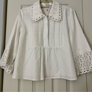 Magaschoni White Eyelet Lace Peasant Blouse size S